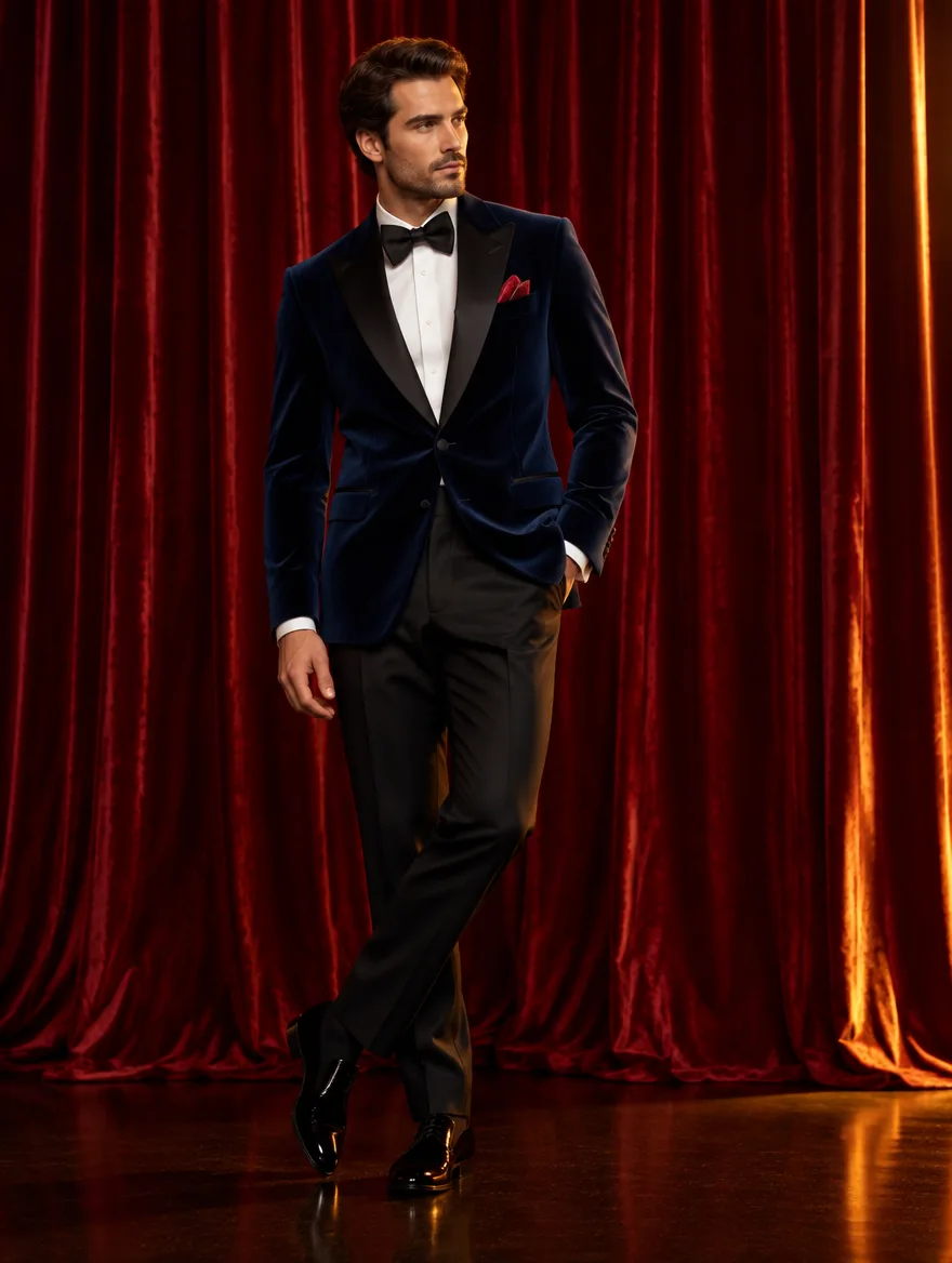 Gentleman in a midnight velvet dinner jacket